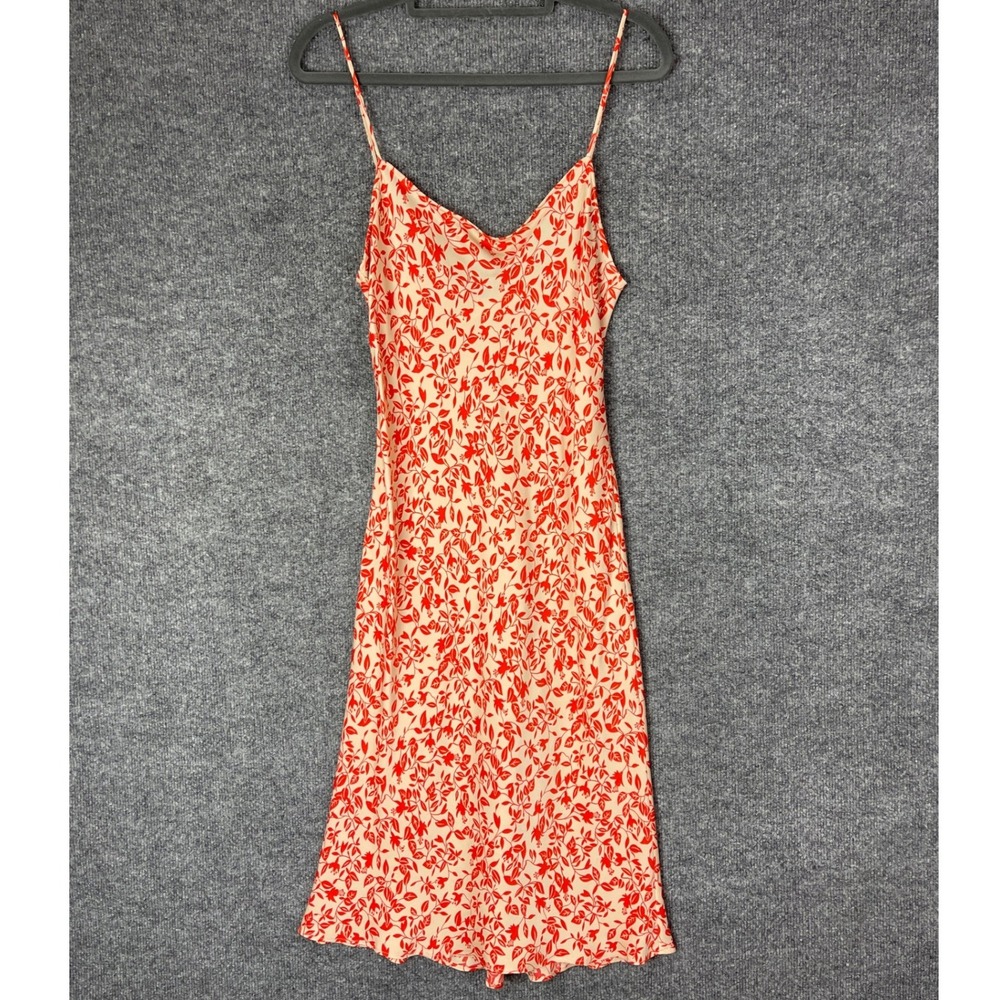 Diane von Furstenberg Slip Dress 8 Red Floral 100% Silk Midi V-Neck